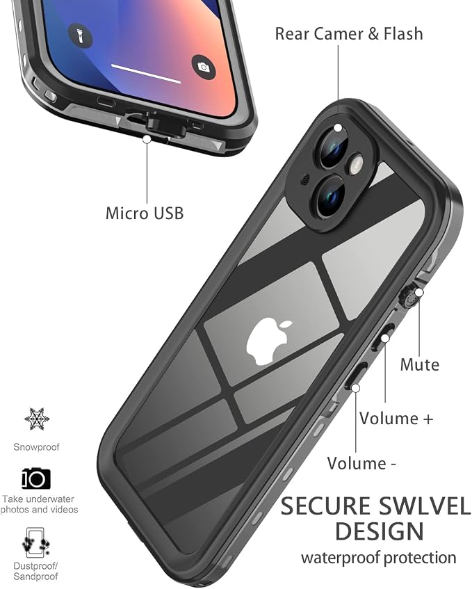 Design for iPhone 13 Waterproof Case, Full Body Shockproof Case for iPhone 13 Case with Screen Protector, Dust Proof Phone Case Cover for iPhone 13 6.1 inch (Black)