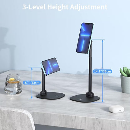 VRIG Magnetic Desk Phone Stand for Office/Home, 360°Rotation Phone Holder with Magnetic Ring Height&Tilt, Adjustable Cell Phone Stand for iPhone 16 15 14 13 12 and More/Android