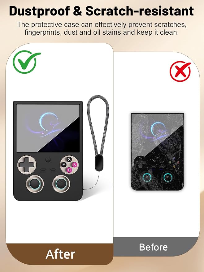 Silicone Protective Case for Anbernic RG477V Game Console, Full-Body Protective Cover with Precise Cutout, Shockproof Dustproof Protector Sleeve & Scratch-Resistant Sleeve (Black)