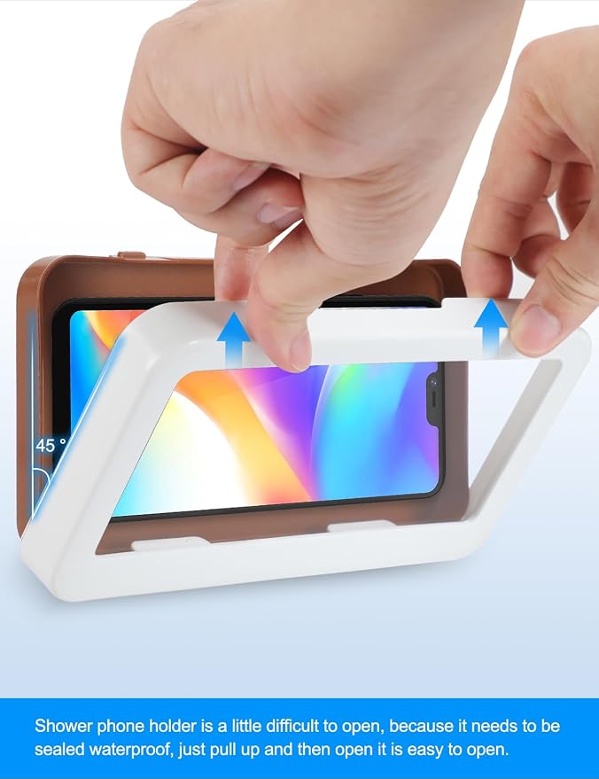 KUNSLUCK Shower Phone Holder Waterproof, Anti-Fog Touch Screen Wall Mount Case for Bathroom Mirror Bathtub, Compatible with 4.7"-6.8" Mobile Phones
