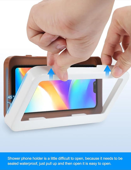 KUNSLUCK Shower Phone Holder Waterproof, Anti-Fog Touch Screen Wall Mount Case for Bathroom Mirror Bathtub, Compatible with 4.7"-6.8" Mobile Phones