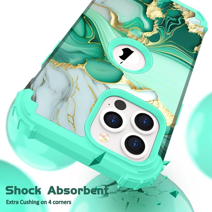 Hocase for iPhone 13 Pro Max Case, Heavy Duty Shockproof Protection Soft Silicone Rubber Bumper+Hard Plastic Hybrid Protective Case for iPhone 13 Pro Max (6.7") 2021 - Mint Green