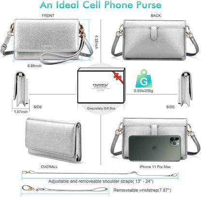 nuoku Women Small Crossbody Bag Cellphone Purse Wallet with RFID Card Slots 2 Straps Wristlet