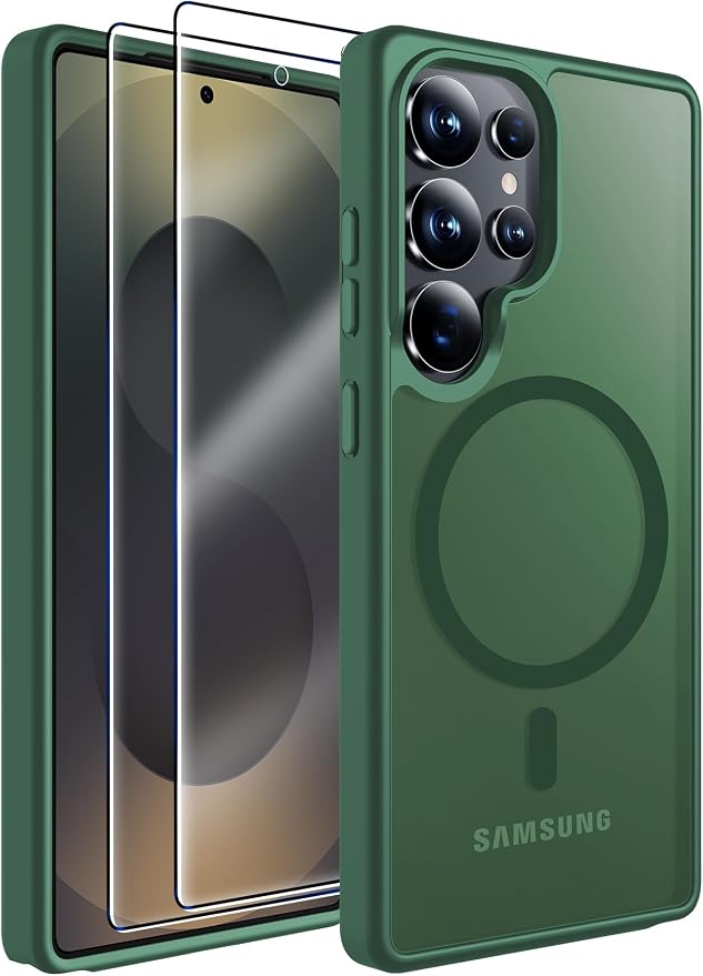 MOZOTER for Samsung Galaxy S25 Ultra Case,[Compatible with MagSafe] Green | [12Ft Military Dropproof][2*Screen Protector]Translucent Anti-Slip Back Slim Shockproof Case for S25 Ultra-Green