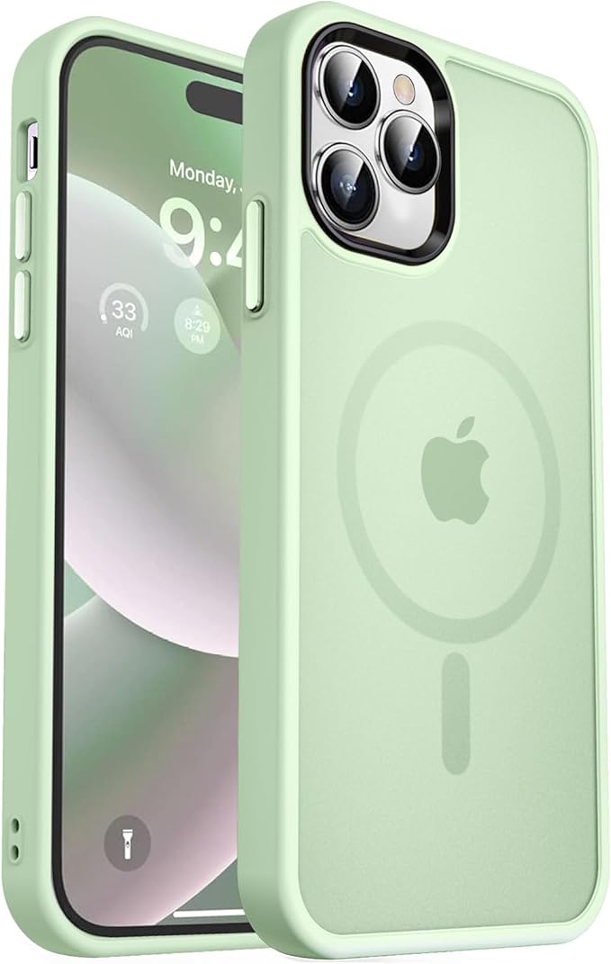 MOCCA Strong Magnetic for iPhone 14 Pro Max Case [Compatible with Magsafe] [10FT Military Grade Protective] Translucent Matte Slim Shockproof Case for iPhone 14 Pro Max 6.7" -Light Green
