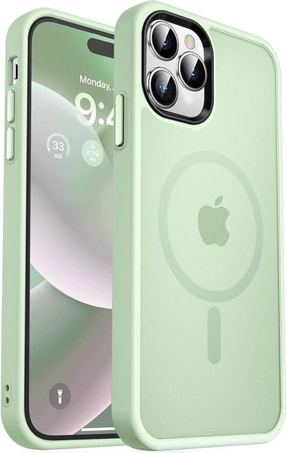 MOCCA Strong Magnetic for iPhone 14 Pro Max Case [Compatible with Magsafe] [10FT Military Grade Protective] Translucent Matte Slim Shockproof Case for iPhone 14 Pro Max 6.7" -Light Green