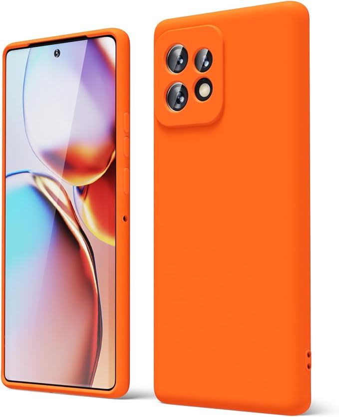Oakxco for Motorola Moto Edge Plus 2023 Case Silicone, Thin Slim Grip Soft Rubber Gel Protective Phone Case for Women, Matte Plain Bright Color Aesthetic Cute Girly Case with Camera Cover, Neon Orange