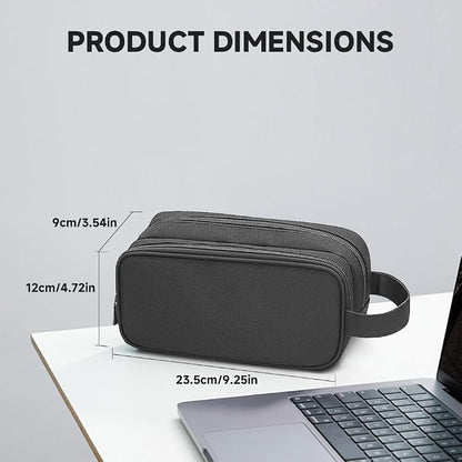 Teskyer Double Layer Cable Organizer Bag, Travel Tech Pouch, Dark Grey | Elastic Bands Organization, Water Resistant Fabric, Multiple Compartments, Padded Protection, Travel and Office Use