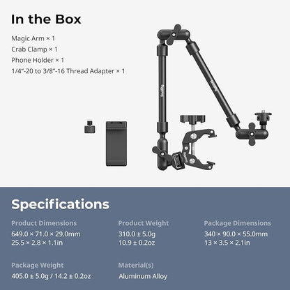 SMALLRIG 22" Magic Arm Clamp, Overhead Phone Mount Holder Stand, Flexible Desk Camera Mount, Articulating Friction Boom Arm, for POV Shot, Filming, Light, Webcam, Action Camera