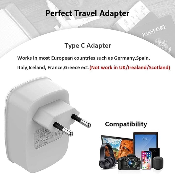 TESSAN European Travel Plug Adapter, 2 Pack, Type C, 2 USB | International Power Outlet Adaptor, USA to Most of Europe EU Spain Iceland Germany France Italy Israel