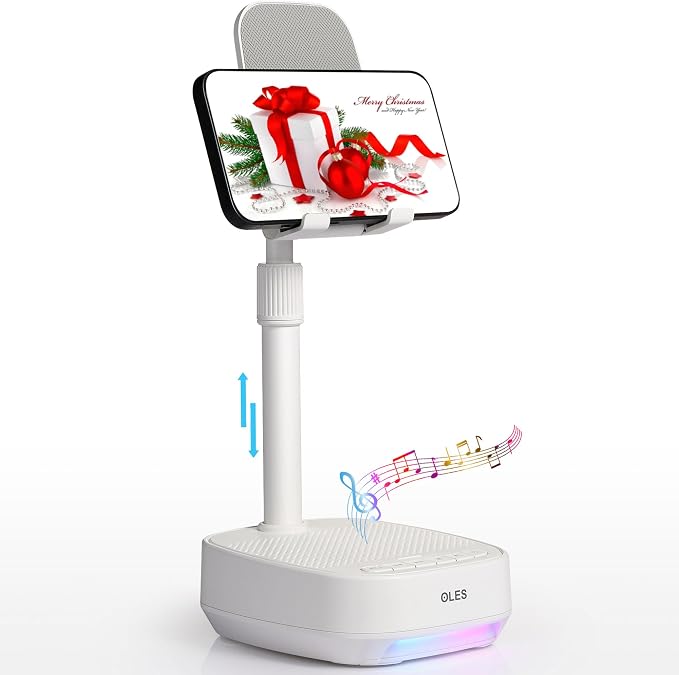OLES Gifts for Men Women, Adjustable Cell Phone Stand with Wireless Bluetooth Speaker(7-11''Height), Unique Birthday Gifts for Dad Mom Him, Phone Holder Led Color Light for iPhone/Android/Tablets