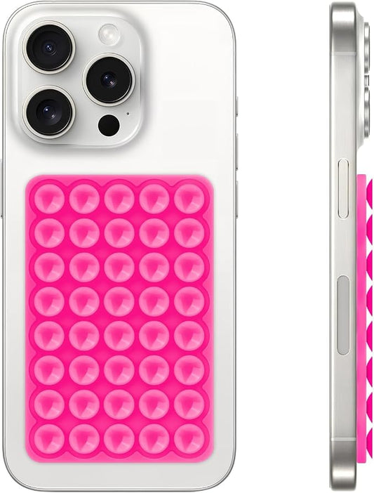 QxbBox Silicone Suction Cup Phone Case Mount, Hands-Free Strong Grip Holder for Selfies and Videos, Silicon Adhesive Phone Stand Sticky with Higher Suction Power for Cell Phone Hot Pink