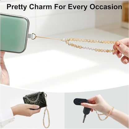 TEAMOLA Natural Stone Phone Charm, Handmade Crystal Cellphone Chain for Universal, Beaded Healing Anti Theft Phone Wrist Strap with Tether Tab, Citrine & Clear Quartz