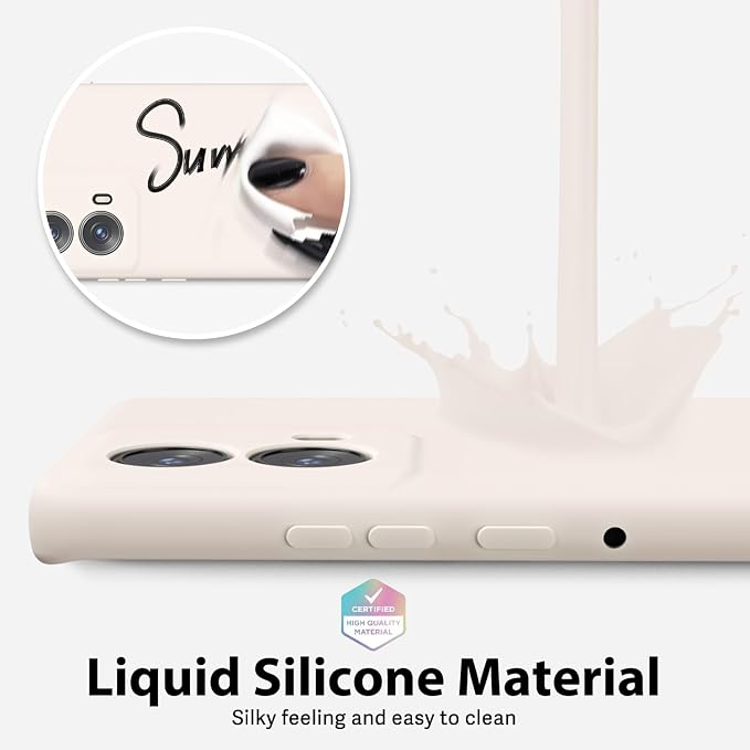 oakxco for Motorola Moto Edge 2024 Phone Case Liquid Silicone, Thin Slim Soft Rubber Gel TPU Plain Protective Simple Cover for Women Girl Cute, Matte Solid Color Aesthetic, Beige Stone Cream