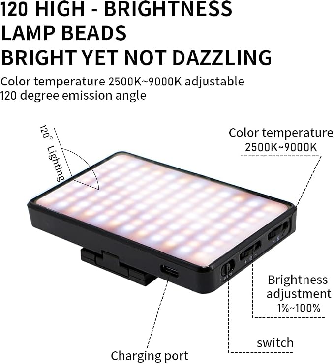 Tattoo Light with 120 LED Beads and 52MM CPL Filter Lens 360° Rotatable Clip Tattoo Equipment Supplies TikTok Remove Glare LED Polarized Fill Light for Video Recording,for Phone, Camera, Laptop, iPad