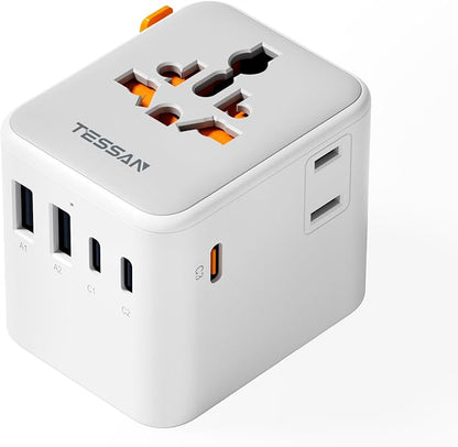 TESSAN Universal Travel Adapter 65W GaN, International Power Adapter | Extra 2 Prong AC Outlet, 5 USB Ports (3 USB C), Worldwide Plug Adaptor, US to Europe UK Australia Ireland, Type C G A I