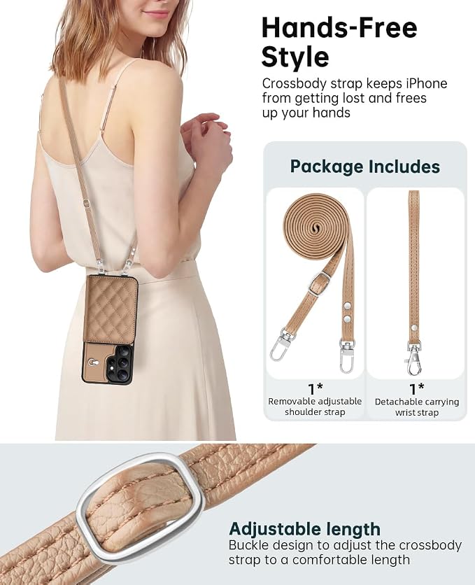 OCASE Compatible with Samsung Galaxy S26 Ultra Crossbody Wallet Case with Card Holder, PU Leather Zipper Handbag Phone Purse with RFID Blocking Kickstand Wrist Strap Lanyard, Khaki