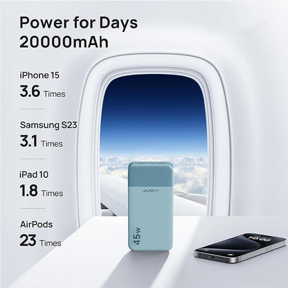 J2621 Power Bank Portable Charger 20000mAh 45W, PD3.0 QC 4.0 Fast Charging Battery Pack with LED Display,2 USB-C,2 USB-A for iPhone 15 16, MacBook