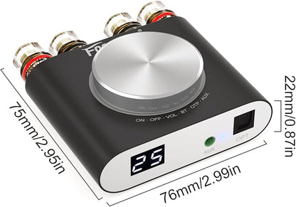 Facmogu M6 200W Mini Bluetooth 5.0 Audio Power Amplifier, 100Wx2 Dual Channel HiFi Stereo Mini Speaker AMP w/Optical/AUX/BT Input, Home Audio Wireless Amplifier Receiver with 24V Power Supply - Black