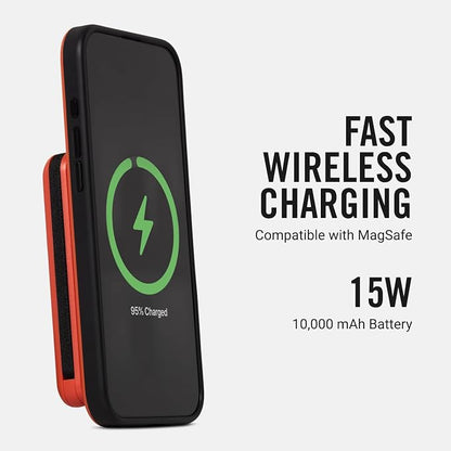 Ridge Magnetic Power Bank Fast Charging - Compatible with MagSafe - Portable Charger Power Bank - with Built in Cable and Wireless Charging, 5-in-1 Charging & Magnetic Attachment (Basecamp Orange)
