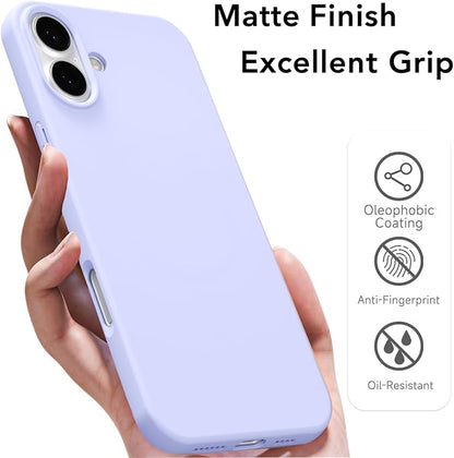 for iPhone 16 Plus Case Silicone Compatible with Magsafe Case, Ultra Slim Thin Magnetic Phone Cases Mag Safe, Cute Soft Rubber Gel Matte Plain Wireless Charging Cover for Women, Purple Lavender