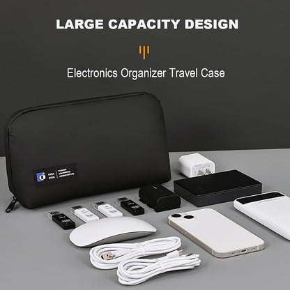 Tech Pouch,Travel Cord Rrganizer Case,Waterproofing Data Cable Storage Bag，9inches*5inches,For Charger, Cables, USB Drive,Phone,Power Bank,Memory Card(Black)