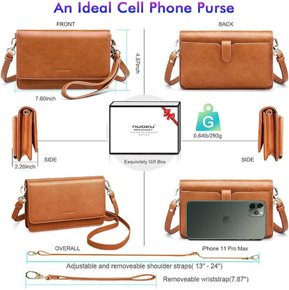 nuoku Women Small Crossbody Bag Cellphone Purse Wallet with RFID Card Slots 2 Straps Wristlet