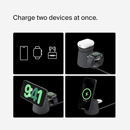 Belkin 2-in-1 Qi2 Wireless Charging Dock 15W Fast Charge iPhone Charger Compatible with iPhone 17, 16, 15, 14, and 13 Series, AirPods, and Other Qi2 Enabled Devices, Includes Power Supply - Black