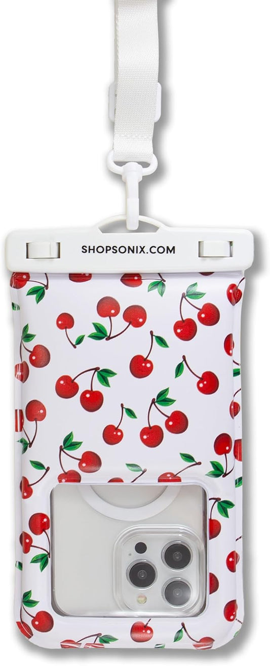 Sonix Waterproof Phone Pouch - Floating Phone Case Dry Bag w/Crossbody Lanyard - Beach Cruise Travel Essentials - Compatible w/All Devices, Touchscreen Friendly | Cherry on Top