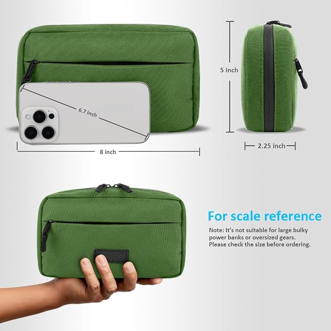 GOX Cable Organizer Travel Case, Water Resistant Electronic Accessories Pouch, All-in-One Versatile Tech Storage Bag for Charger, Cord, Phone, Hard Drive & Power Bank (Green)