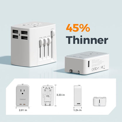 TESSAN Universal Travel Adapter PD 45W, Ultra Thin International Power Adapter Fast Charger, Worldwide Plug Adaptor with 2 USB C 2 USB A to European UK Italy Spain New Zealand (Type C G A I), 1 Pack