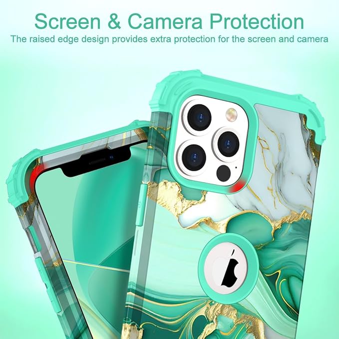 Hocase for iPhone 13 Pro Max Case, Heavy Duty Shockproof Protection Soft Silicone Rubber Bumper+Hard Plastic Hybrid Protective Case for iPhone 13 Pro Max (6.7") 2021 - Mint Green