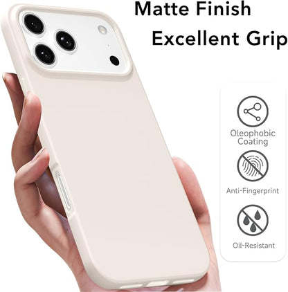 for iPhone 17 Pro Max Case Silicone Compatible with Magsafe Case, Ultra Slim Thin Magnetic Phone Cases Mag Safe, Cute Soft Rubber Gel Matte Wireless Charging Cover for Women, Beige Stone Cream