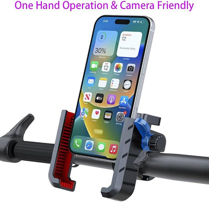 Bike Phone Holder Universal One-hand Operation Bicycle Motorcycle Mobile Phone Mount for iPone 17 16 15 14 13 12, 4.7-7" Smartphone Shockproof & Camera Friendly