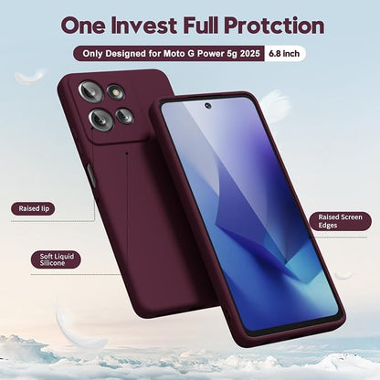 oakxco for Motorola Moto G Power 2025 Phone Case Liquid Silicone, Cute Thin Slim Grip Soft Rubber Gel for Women Men, Smooth Matte TPU Plain Bright Color Girly Case with Camera Cover, Burgundy Wine