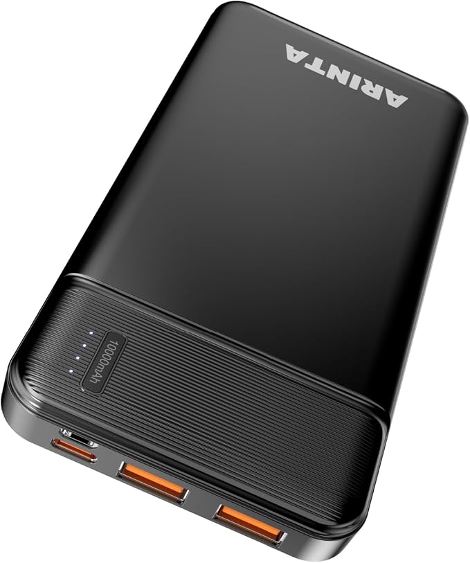 Power Bank Portable Charger 10000mAh, Battery Pack Ultra Slim with USB-C Input/Output, Compatible for Smartphones & Tablets, Gifts for Men Women. (Black)