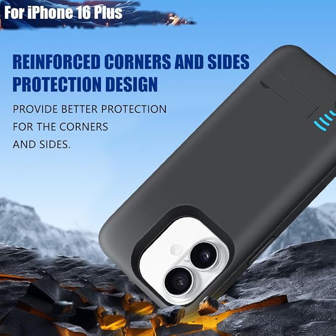 Sitong Battery Case for iPhone 16 Plus, 6000mAh Rechargeable Extended Battery Charging/Charger Case, Add 100% Extra Juice (6.7 Inches) Black