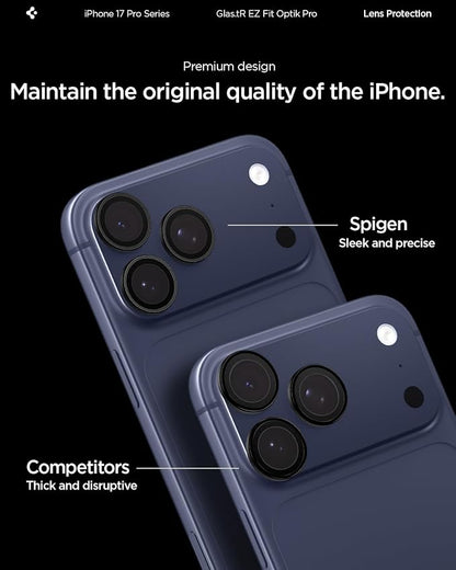 Spigen Camera Lens Screen Protector [GlasTR EZ Fit Optik Pro] Designed for iPhone 17 Pro Max | iPhone 17 Pro | iPhone 16 Pro Max | 16 Pro | iPhone 15 Pro Max | 15 Pro [Case Friendly] - White Titanium [2 Pack]