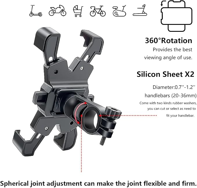 2025 Upgraded Bike Phone Holder ﻿, One Handed Quick Locking and Unlocking for Motorcycle Phone Mount, Handlebar Phone Mount with Four Way Lock Compatible with iPhone,Samsung and 4.8-6'' Smartphones
