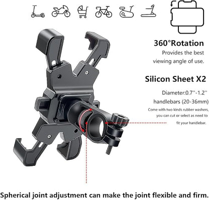 2025 Upgraded Bike Phone Holder ﻿, One Handed Quick Locking and Unlocking for Motorcycle Phone Mount, Handlebar Phone Mount with Four Way Lock Compatible with iPhone,Samsung and 4.8-6'' Smartphones