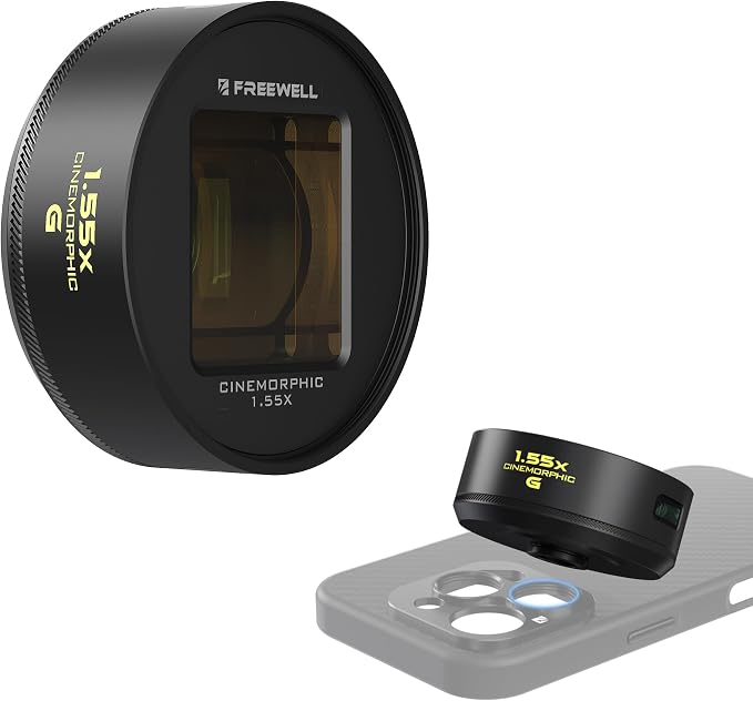 Freewell 1.55x Gold Anamorphic Lens Compatible with 17mm Mount iPhone, Samsung - Advanced Smartphone Lens for Wide Cinematic View, Golden Flares, and Enhanced Video Clarity
