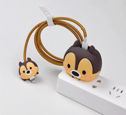 3D Cute Cartoon Charger Protector Case - Compatible for Apple 20W USB-C Power Adapter and Lightning Cable (Brown Squirrel)
