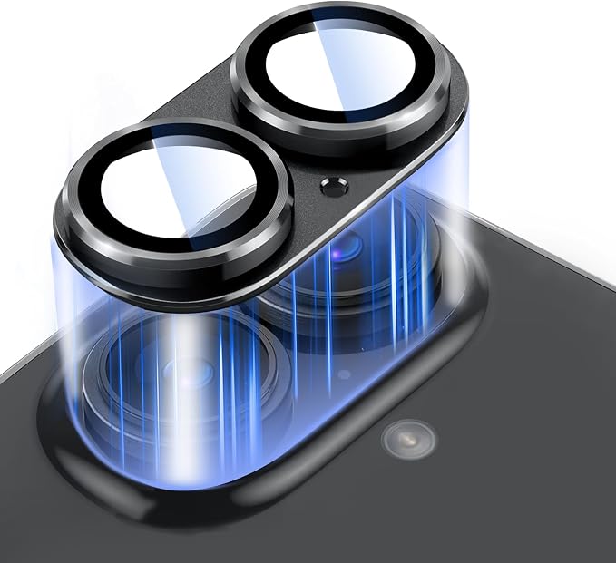 Camera Lens Protector for iPhone 16 / iPhone 16 Plus Camera Lens Protector [Strong Adsorption] [Not Easy to Break] Metal Tempered Glass Rear Camera Screen Cover - Black