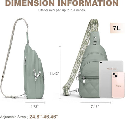 SYTRAH Sling Bag for Women, Anti-Theft RFID Crossbody Bag Nylon Sling Purse for Travel, Puffy Small backpack for Daily Hiking Sports Green