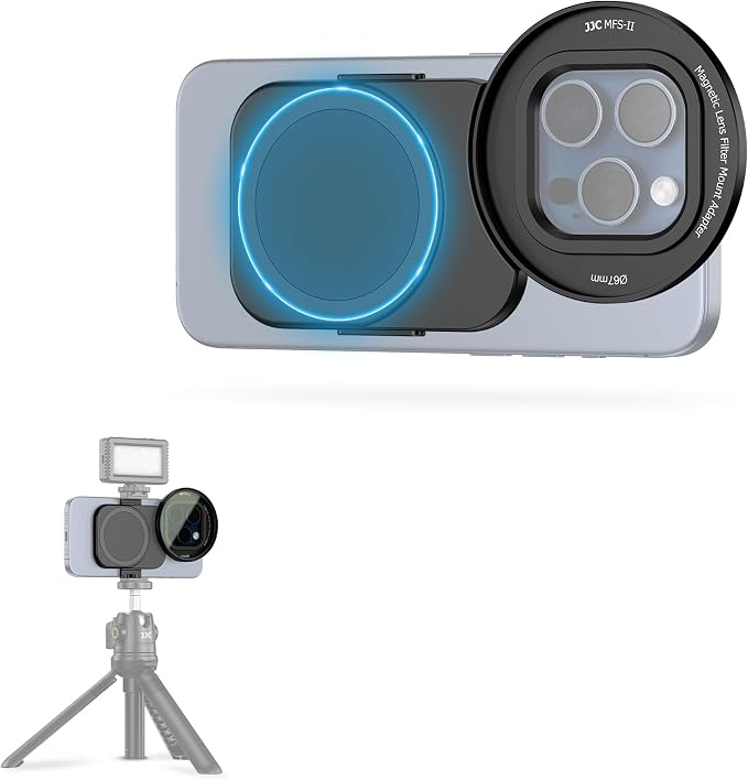 67mm Universal Magnetic Lens Filter Mount Adapter for iPhone 16 15 14 Pro Max Plus, Double-Sided Magnet iPhone Lens Filter Mount with 1/4" Screw & Cold Shoe for Vlogging Video Record (No Filter)