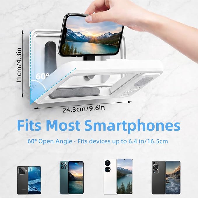 Shower Phone Holder with Bluetooth Speaker - Waterproof Wall-Mounted Shower Phone Case, Hands-Free Music Playback, Anti-Fog & Sensitive Touchscreen Case Stand for Phones Accessories Gift for Men Women
