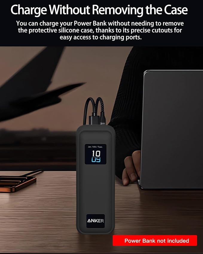 Silicone Case for Anker Prime Power Bank 220W 100mAh,Soft Silicone Protective Cover for Anker Prime Power Bank,Shockproof,Fall-Resistant,Black