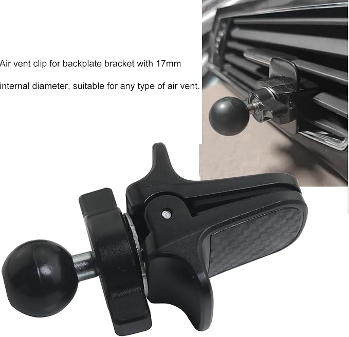 Car Clip Phone Holder Plastic Backboard 17mm Ball Vent Universal Adjustable Knob GPS Vent Holder Base Black