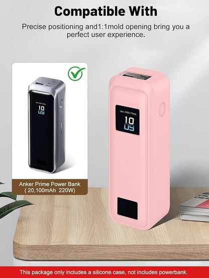Silicone Protective Case Compatible with Anker Prime Power Bank 20,100mAh 3-Port Portable Charger, Full-Body Protective Cover with Precise Cutouts, Shockproof & Scratch-Resistant Sleeve (Pink)