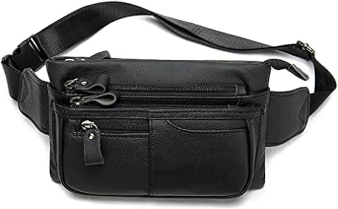 Hebetag Leather Waist Pack Fanny Bag for Men Women Outdoor Travel Sports Running Walking Hiking Hip Bum Belt Slim Cell Phone Purse Casual Waist Wallet Pouch (#05Black)
